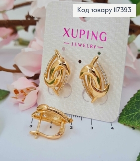 Серьги "Вечность", совмещенные капли с камешками, длина 2,1см, англ застежка, XUPING 18K 117393 фото
