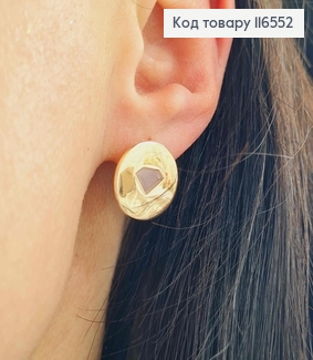 Серьги Круглая пластинка, с розовым бриллиантом, 1,5см, англ. зам. Xuping 18K 116552 фото