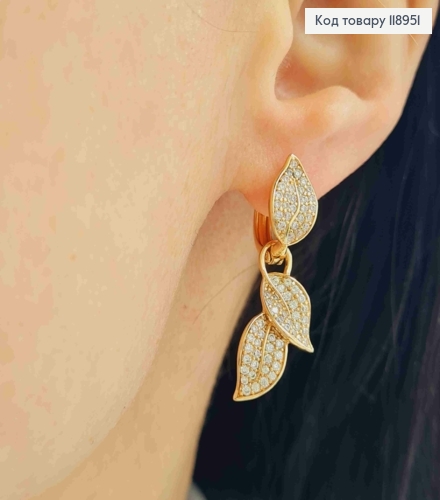 Серьги кольца со съемной подвеской ЛИСТОЧКИ (2см), диаметр 1,2см, Xuping 18K 118951 фото 4