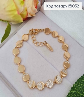 Браслет, плетение Круглыми пластинками украшены Блестящими камешками, 17+3см, Xuping 18K 151032 фото