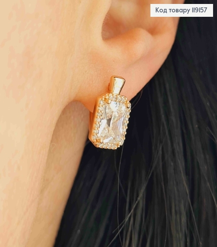 Сережки з Великим Блискучим каменем в оправі з камінців, 1,4см, англ. застібка,  Xuping 18К 119157 фото 2