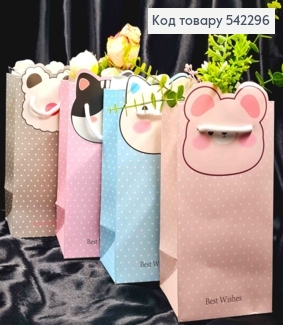 Пакет бумажный в горошек с Животным, 25*12*10см, Цвета в ассортименте 542296 фото
