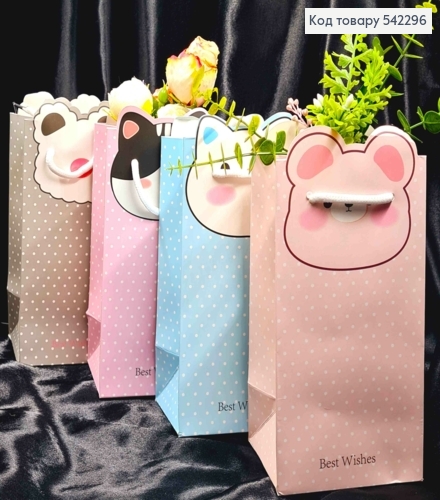 Пакет паперовий в горошок з Тваринкою, 25*12*10см, Кольори в асортименті 542296 фото 1