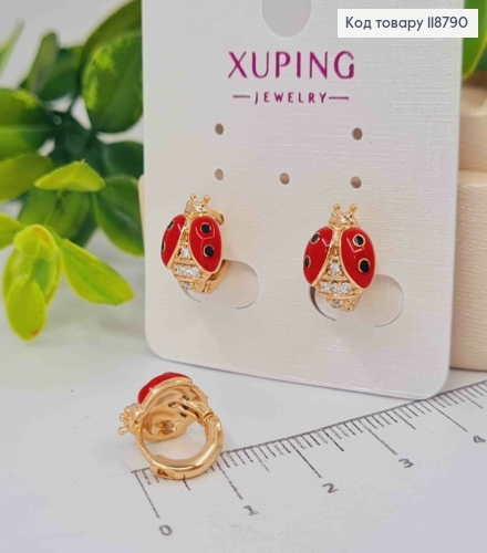 Серьги кольца (1см), "Бедрик" с Блестящими камешками (1,2см), XUPING 18K 118790 фото 1