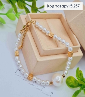 Браслет з Перлинок та квадратних Бусин, довж 17+3см, Xuping 18К 151257 фото