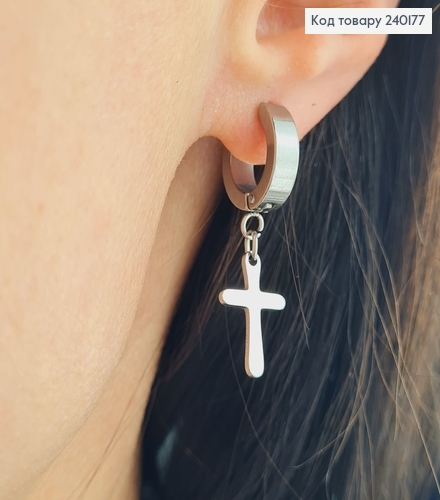 Серги кольца 1.5см с крестиком 1.5 см Stainless Still 240177 фото 2