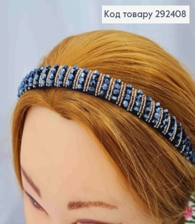 Обруч пластик, СИНЕ-ПУДРОВОГО цвета, плетеный Стеклярусом и Бисером, ширина 1,5см. 292408 фото