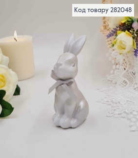 Пасхальная фигура ЗАЯЦ, СЕРЕБРЯНОГО цвета, с бантиком, 12*6,5см 282048 фото