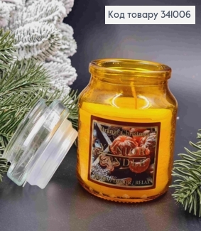 Аромасвічка в банці Orange Christmas, 70*100мм, 18год/горіння, (aroma/dekor/relax), YUNIOR CANDLE 341006 фото