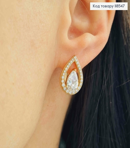 Сережки "Хюррем" прикрашені Блискучим каменем в оправі з камінців, 1,7см, англ. застібка, Xuping 18К 118547 фото 3