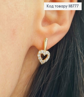 Серьги "Сердце" с Блестящими камешками, 1,6см, английская застежка, XUPING 18K 118777 фото