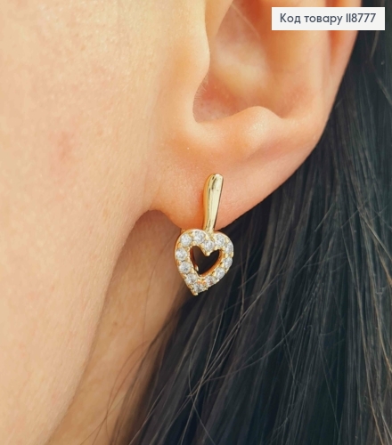 Серьги "Сердце" с Блестящими камешками, 1,6см, английская застежка, XUPING 18K 118777 фото 1
