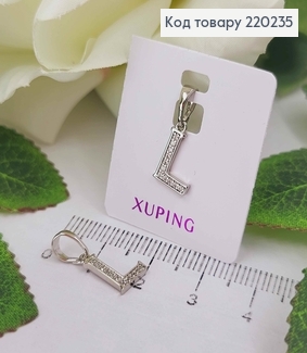Кулон родований, Буква "L" в камінцях, 1см, Xuping  220235 фото