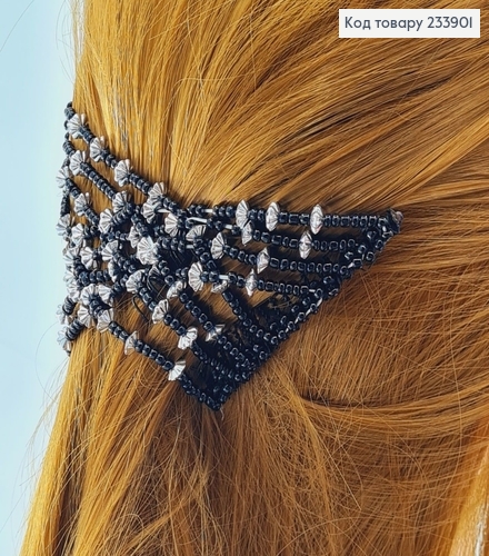 Заколка Монтера для волос черная с серыми ракушками 233901 фото 2