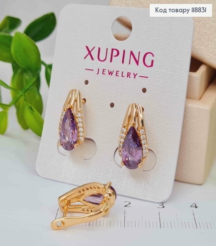 Серьги "Ксения" украшены Фиолетовым камнем, 1,7см, англ. застежка, Xuping 18К 118831 фото 1