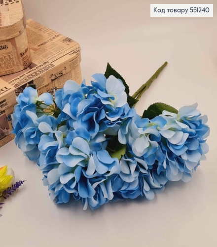 Штучні квіти. Гілка БЛАКИТНА гортензія (5пучків), висотою 46см, діаметр однєї квіточки 7см. 551240 фото 2