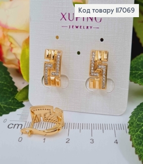 Серьги, рельефные пластинки с камешками, 1,5см, Xuping 18K 117069 фото
