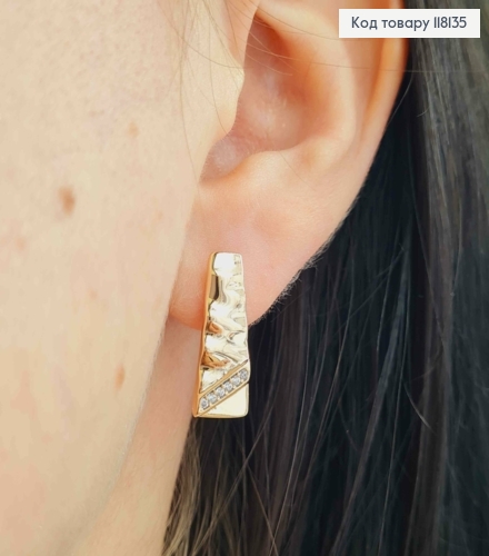 Серьги "Фактурная трапеция" с яркими камешками, 1,9см, англ. зам., XUPING 18K 118135 фото 2