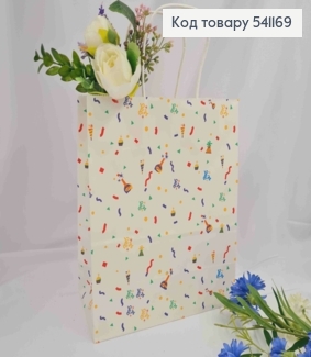 Пакет крафтовый, 22*27*11см, Белый с Цветным конфетти. 541169 фото