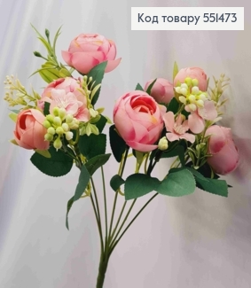 Искусственная композиция Пионовидные Розы, сиреневого цвета, 7 веточек на металлическом стержне, высота34см. 551473 фото