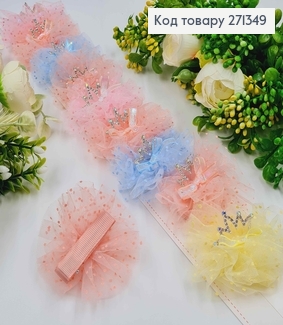 Набор детских заколок, клев, "Принцесса" с фатином в горошек и бантиком, 10 шт/наб. 271349 фото