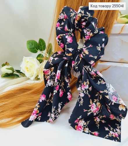 Резинка твилли Черная Цветы 9*27см, (ручная работа, Украина) 255041 фото 1