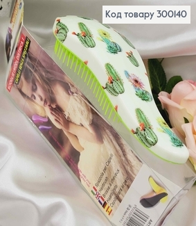 Щетка для волос, Spazzola (тангл тизер), Салатовая с кактусами, мала (15*6), качественный Китай 300140 фото