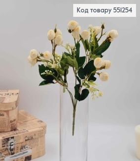 Композиция АИВОРИ "Букет мелких пионов Камелия с декором", высотой 30см, 15 бутонов по 2см 551254 фото