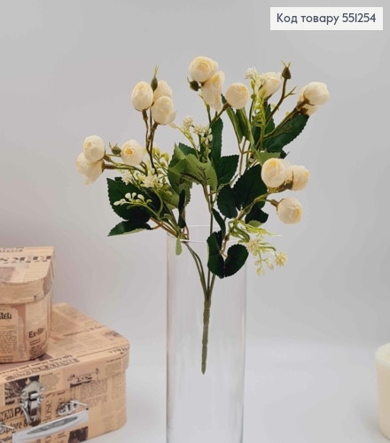 Композиция АИВОРИ "Букет мелких пионов Камелия с декором", высотой 30см, 15 бутонов по 2см 551254 фото 1