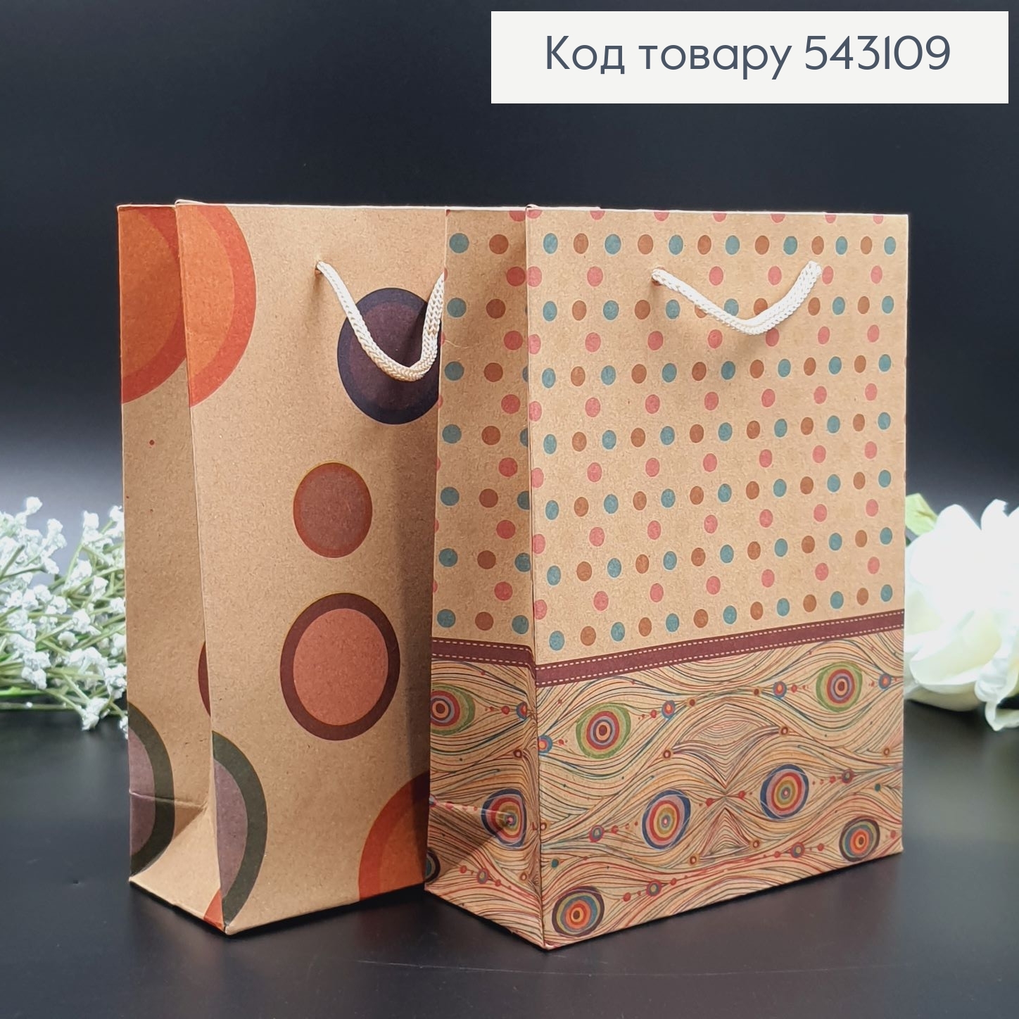 Пакет бумажный средний крафт с рисунком 20х14,5 см в асс. 543109 фото 1