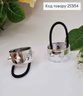 Резинка для высокого хвоста, с шипованным зажимом серебряного цвета, диам. 4см. 253154 фото