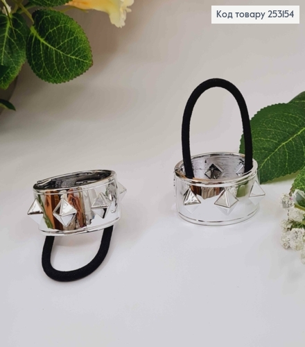 Резинка для высокого хвоста, с шипованным зажимом серебряного цвета, диам. 4см. 253154 фото 1