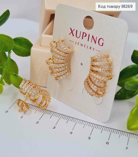 Сережки гвіздки прикрашені з Блискучими камінцями, 1,4*2,2см, Xuping 18К 118269 фото 2