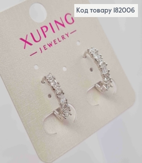 Сережки родовані кільця "Овальні" прикрашені Блискучими камінцями, довжина 1,6см, Xuping 182006 фото