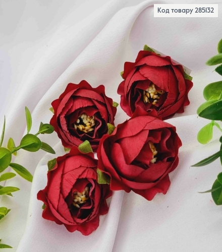 Штучний додаток квітка Піоновидна Троянда, БОРДОВОГО кольору, 4,5*4см 285132 фото 1