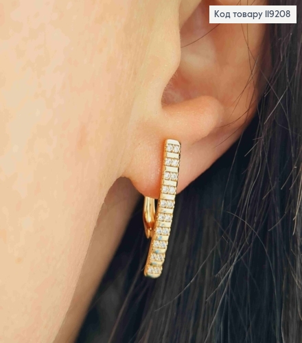 Сережки Прямокутні прикрашені Блискучими камінцями, 2,2см, англійська застібка,  Xuping 18K 119208 фото 1