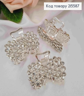 Краб металл "Бантик", 3,8см в камешках, серебряного цвета 215587 фото