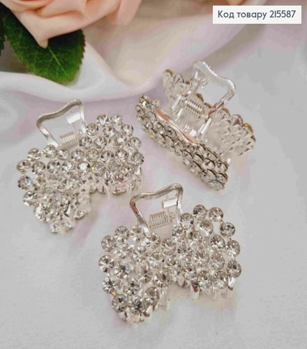 Краб металл "Бантик", 3,8см в камешках, серебряного цвета 215587 фото 1