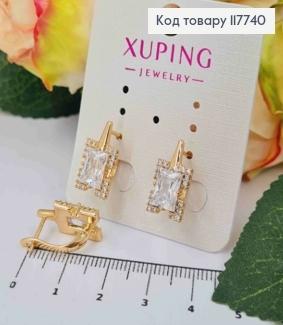 Серьги с квадратным Блестящим камешком в оправе из камешков, 1,7см, английская застежка, XUPING 18K 117740 фото