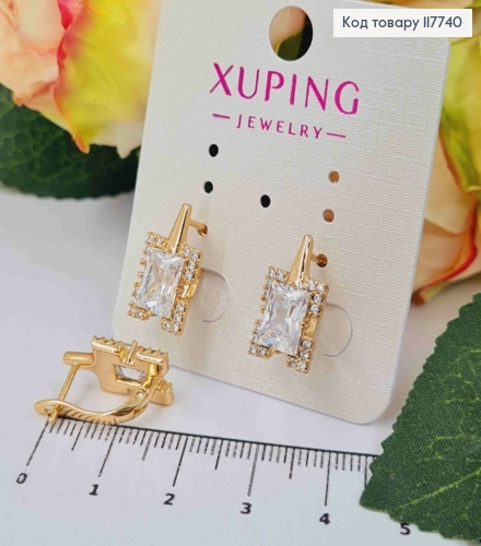 Серьги с квадратным Блестящим камешком в оправе из камешков, 1,7см, английская застежка, XUPING 18K 117740 фото 1