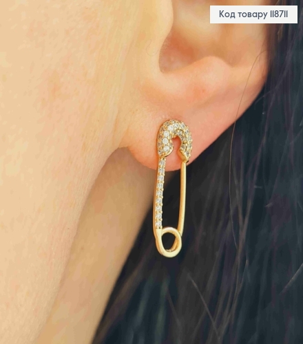 Сережки гвіздки "Шпилька" з Блискучими камінцями, 2см, Xuping 18K 118711 фото 2