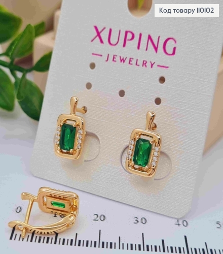 Серьги украшены Изысканным Зеленым камнем, длина 1,4см, английская застежка, Xuping 18K 110102 фото 2