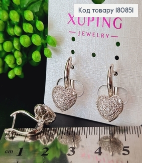 Сережки родированые Сердце с камнями (англ.застежка), 2*1см, Xuping 180851 фото