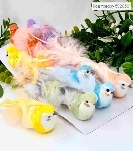 Флористическая заколка, Птичка ярких цветов с длинным хвостом с перьями, 12см, в ассортименте 592050 фото 1