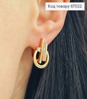 Серьги, Кольцо с тремя линиями, с камешками, 1,5см, Xuping 18К 117022 фото