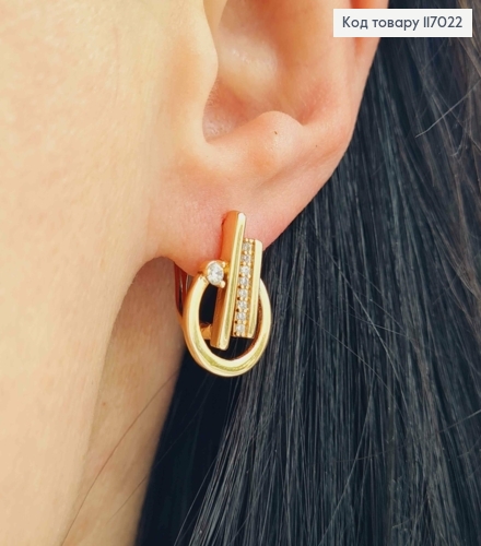 Сережки, Кільце з трьома лініями, з камінцями, 1,5см, Xuping 18К  117022 фото 1