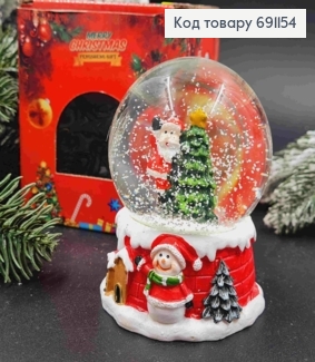 Новорічна Снігова Куля, скляна на керамічній основі, "САНТА на Ялинці", висота 9см, діаметр 7см 691154 фото