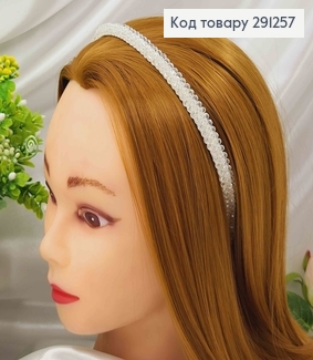 Обруч метал, плетений склярусом в 3 ряди, БІЛИЙ, шириною 1см. 291257 фото