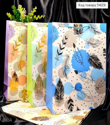 Пакет бумажный с принтом "Золотое Перо", 40*31*12см, Цвета в ассортименте. 541231 фото 1