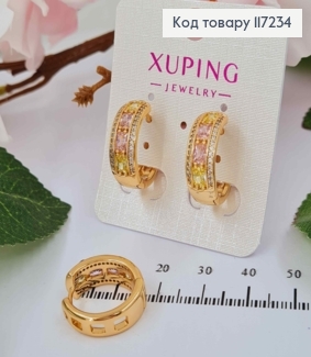 Серьги колечки венчик из камней, диаметр 1,9см, ширина 0,7мм XUPING 18K 117234 фото